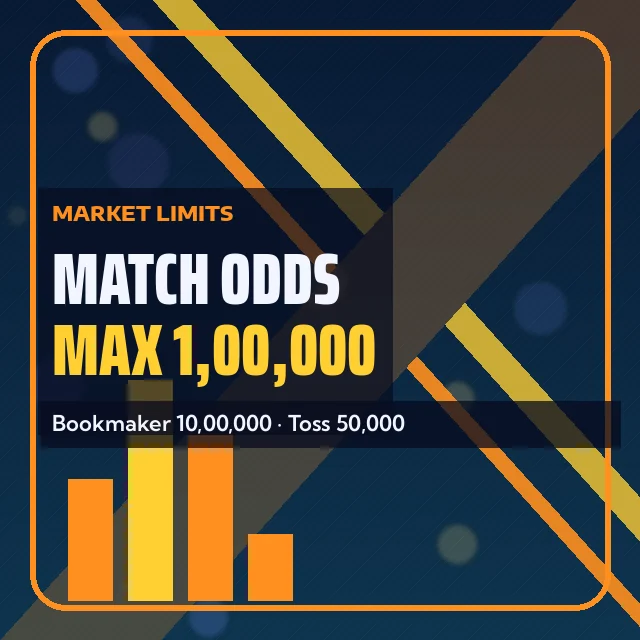 Match Odds Max 1,00,000 card: Bookmaker 10,00,000, Toss 50,000