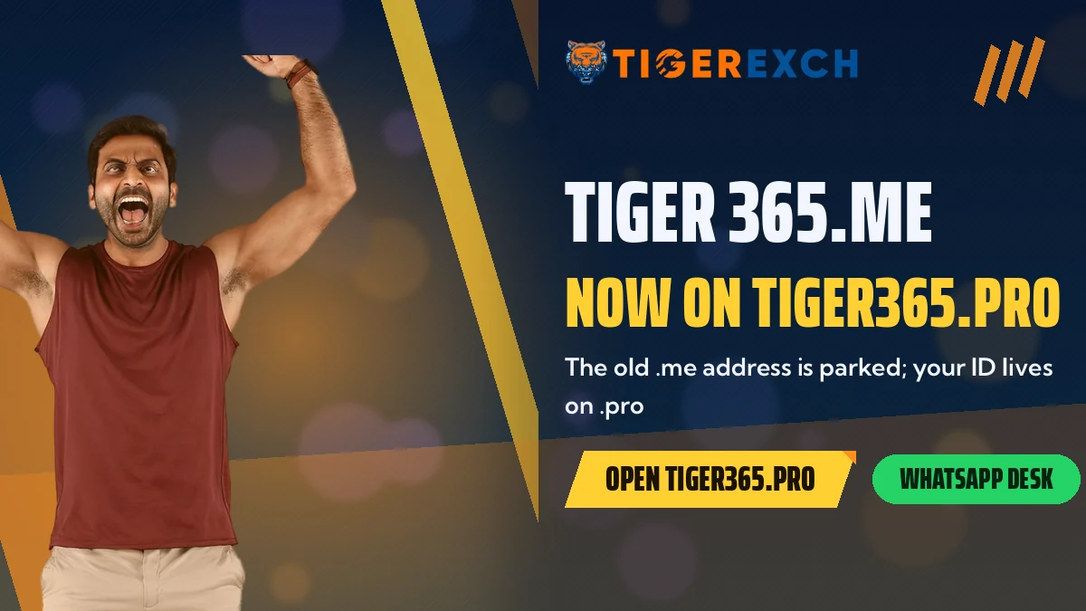 Tiger 365.me: Now On tiger365.pro banner, The old .me address is parked; your ID lives on .pro, with a man in a maroon tank top